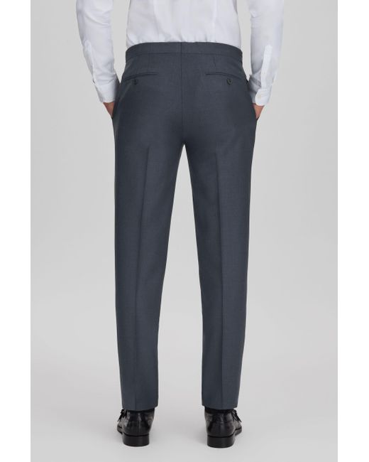 Reiss Humble - Airforce Blue Slim Fit Wool Side Adjuster Trousers for men