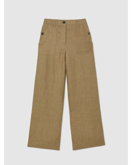 Reiss Metallic Ashby - Light Khaki Green Petite Linen Wide-leg Trousers, Us 8