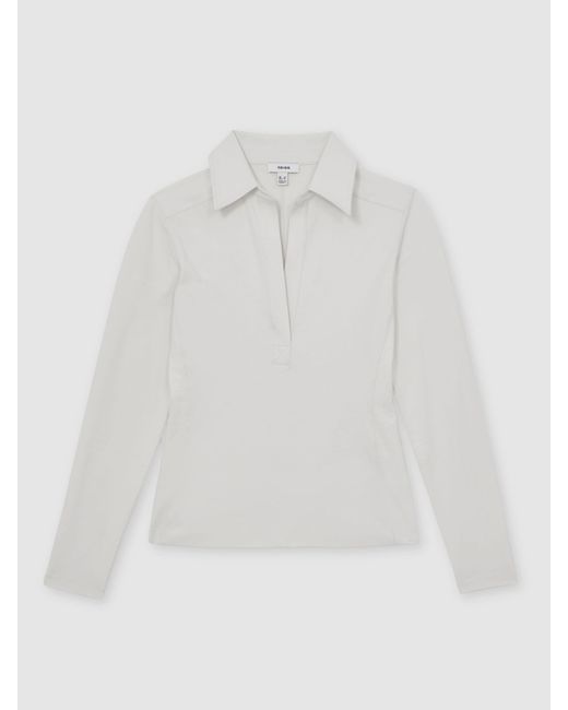 Reiss Gray Stretch-Cotton Open-Collar Shirt