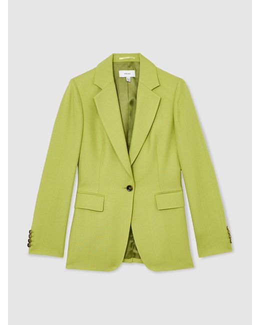 Reiss Green Textured-Weave Single-Breasted Suit Blazer