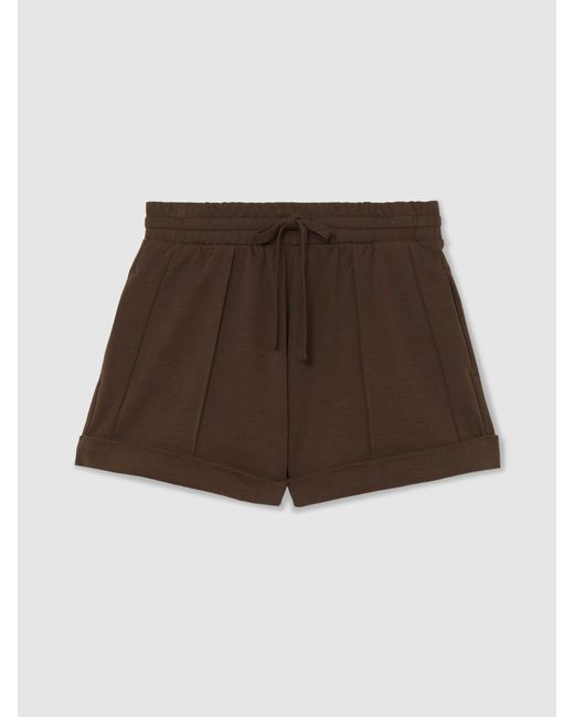 Reiss Natural Willa - Chocolate Brown Cotton-blend Drawstring Sweat Shorts, Xl (us 16-18)