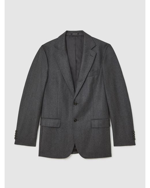 Reiss Gray Wool Flannel Single-Breasted Blazer Classic-Fit for men