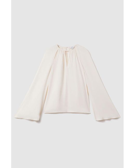 Reiss Brown Gracie - Ivory Cut-out Flute Sleeve Blouse