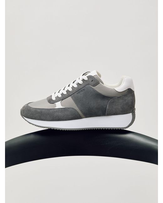 Reiss Gray Suede Lace-Up Running Trainers for men