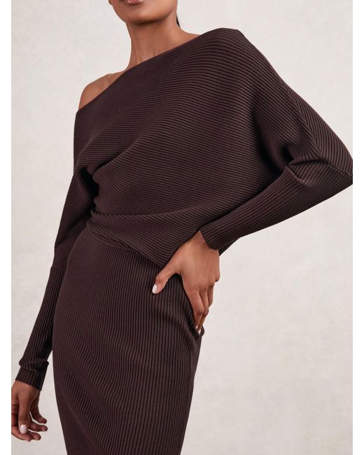 Reiss Multicolor Lara - Mink Off-the-shoulder Ribbed Midi Dress, L (us 12-14)