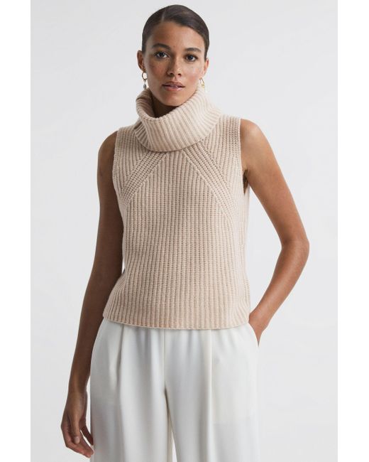 Reiss White Kasha - Neutral Wool-cashmere Sleeveless Removable Roll Neck Vest