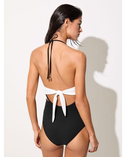 Reiss Multicolor Tan Colourblock Halter Swimsuit