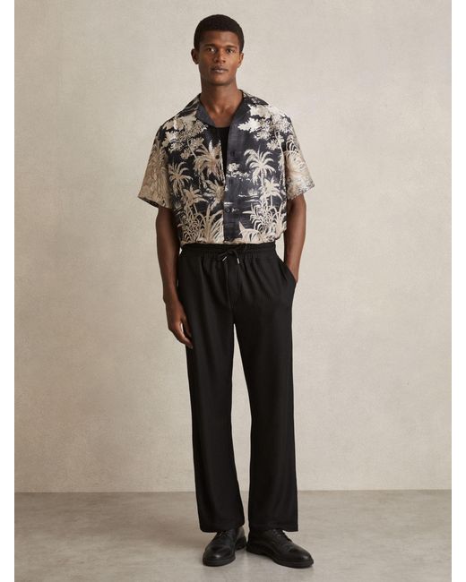 Reiss Natural Yoshi Jungle Print Cuban-Collar Shirt for men