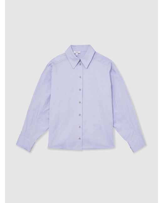Reiss Purple Callie - Blue Cotton Button Through Oxford Shirt, Us 14