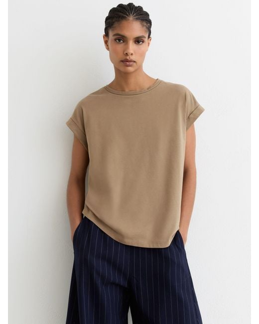 Reiss Blue Tommie - Taupe Neutral Brushed-cotton Crew-neck T-shirt, M (us 8-10)