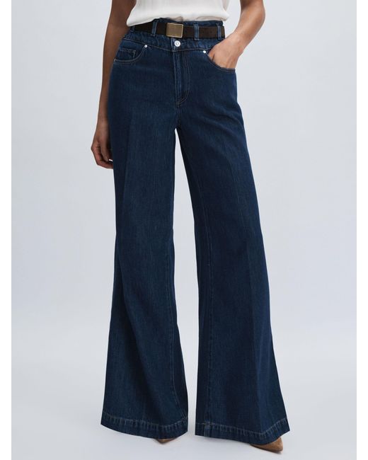 PAIGE Blue Waistband Wide-Leg Jeans