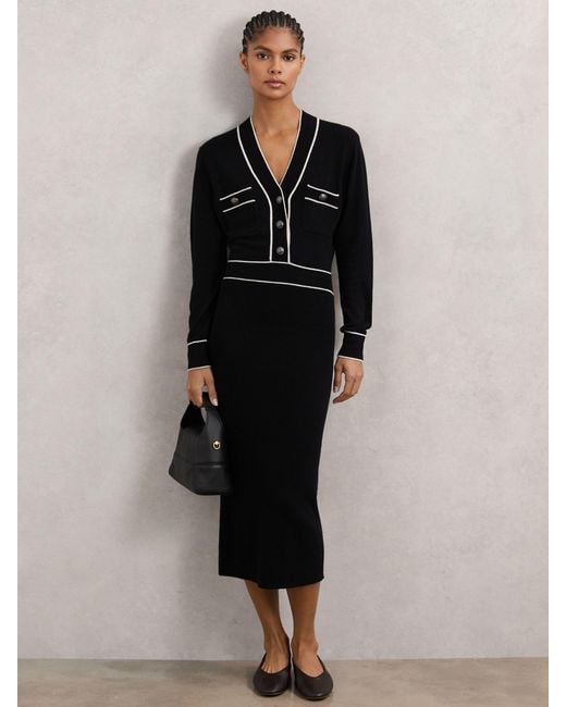 Reiss Black Petite Wool-Blend Tipped Dress With Cashmere