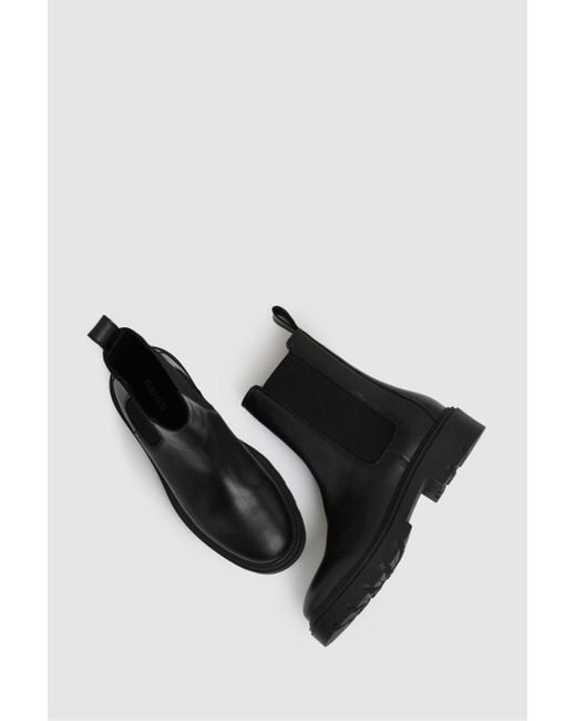 Reiss Black Leather Cleated Sole Chelsea Boots