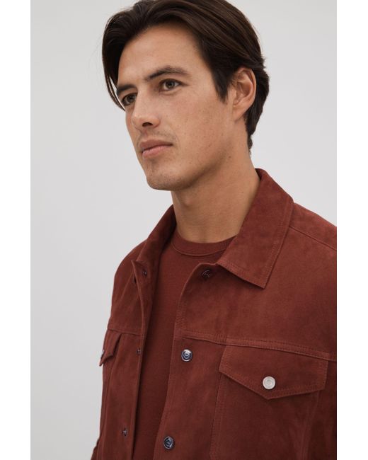 Reiss Red Nico - Rust Suede Twin Pocket Overshirt for men