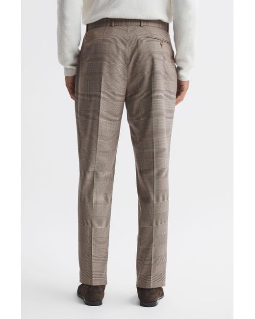 Reiss Rail - Brown Prince Of Wales Check Belted Trousers, 32 for men