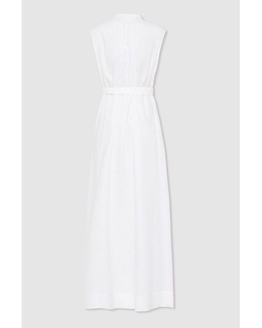 Bondi Born White Linen Belted Midi Dress