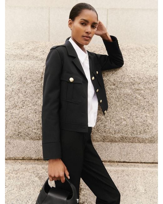 Reiss Black Wool Twin-Pocket Cropped Jacket