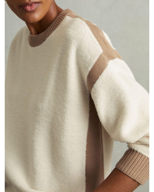Reiss Natural Beth & Camel Wool Colourblock Crew Neck Jumper