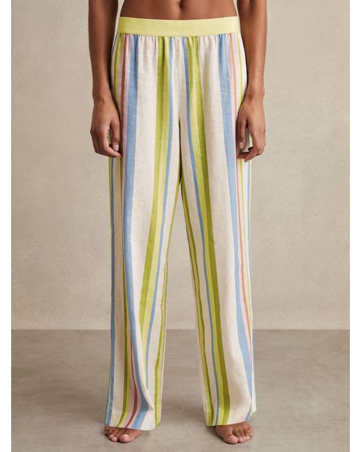 Reiss Natural Stevie - Green/blue Linen-blend Stripe Trousers, Xs
