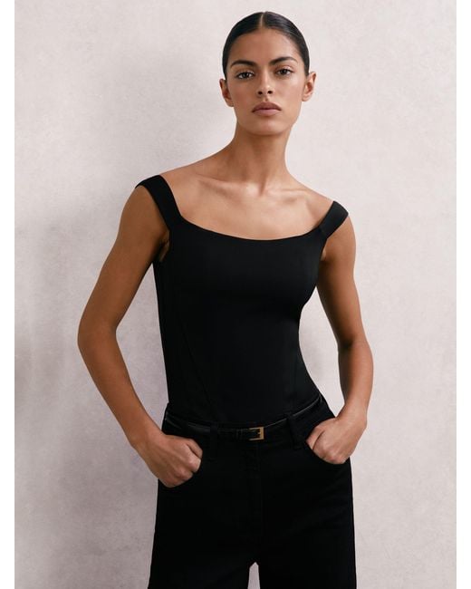 GOOD AMERICAN Black Scuba Corset Bodysuit