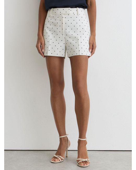 Reiss Beatrix - White/navy Polka-dot Tailored Shorts, Us 14