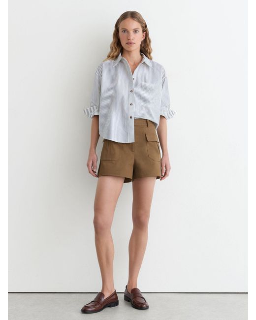 Reiss White Britt - Taupe Neutral Cotton Twill Flap-pocket Shorts With Stretch, Us 4