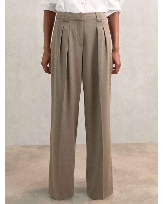 Reiss Natural Poppie - Neutral Petite Wide-leg Pleated Trousers, Us 10