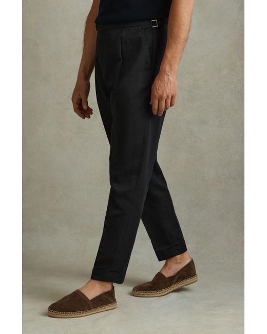 Reiss Blue Com - Black Relaxed Cropped Trousers With Turned-up Hems, 30 for men