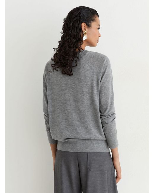 Reiss Gray Merino Wool V-Neck Jumper