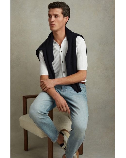 Reiss Gray Murray - Optic White Textured Knitted Shirt for men