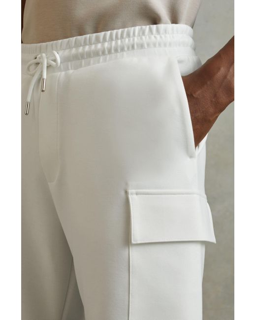 Reiss Natural Oliver - White Interlock Jersey Drawstring Shorts for men