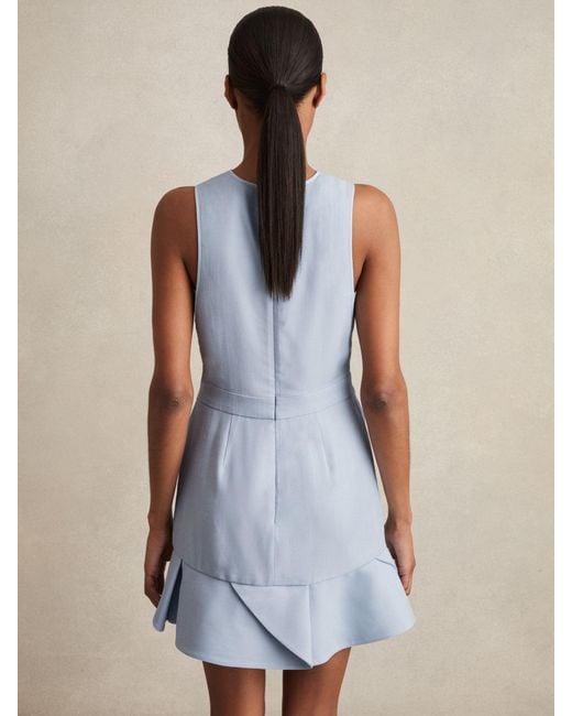 Reiss Blue Ashley Structured Ruffle-Hem Mini Dress