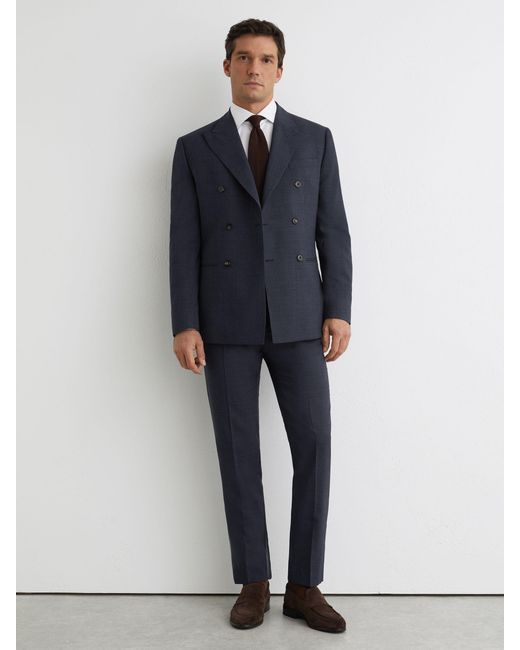 Reiss Db - Airforce Blue Fibre Db Tailored Fit Virgin Wool Textured Double-breasted Blazer Tailored-fit, 42 for men