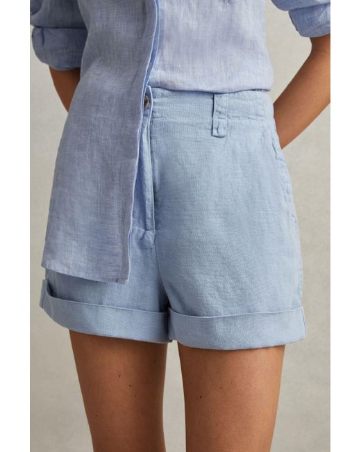 Reiss Demi - Dusty Blue Linen Garment Dyed Shorts
