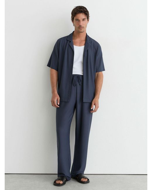 Reiss Blue Textured Drawstring Relaxed-Fit Trousers for men