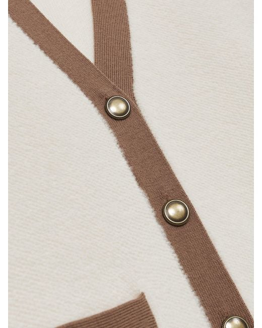 Reiss Natural Cream & Neutral Wool Colourblock Cardigan