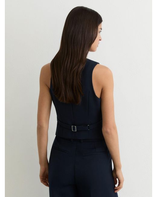 Reiss Blue Single-Breasted Twill Waistcoat