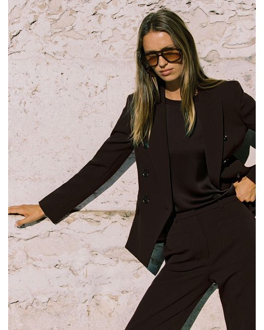 Reiss Black Priya - Chocolate Brown Twill Double-breasted Blazer, Us 2