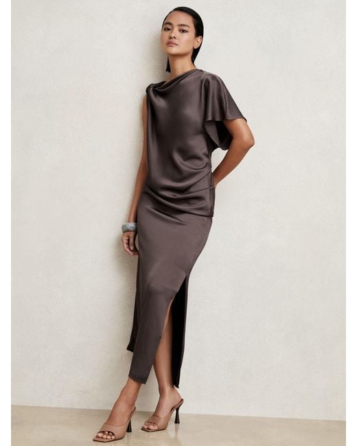 draped asymmetric midi dress White Asymmetric Draped Dress – Summer Evenings main image 1