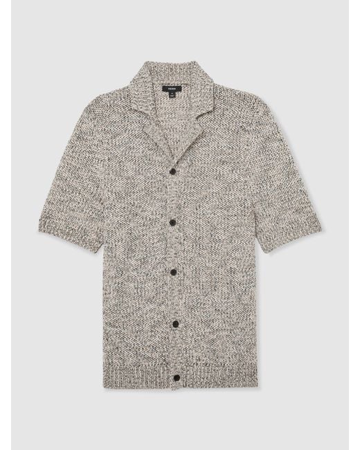 Reiss Gray Marled Cuban-Collar Knitted Shirt for men