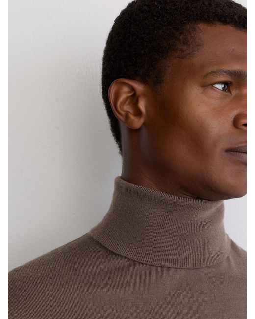 Reiss Caine - Ridge Brown Merino Wool Roll-neck Jumper, L for men