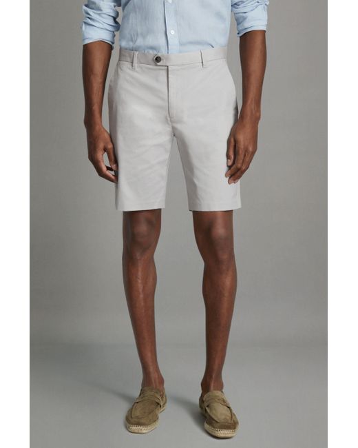 Reiss Gray Wicket - Ice Grey Modern Fit Cotton Blend Chino Shorts for men