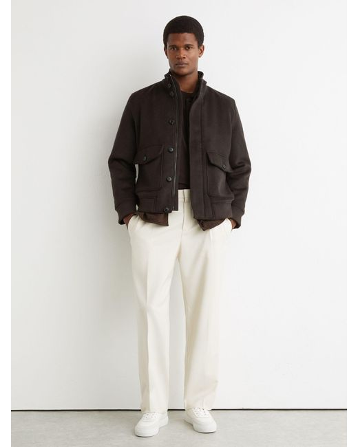 Reiss Black Hadley - Chocolate Brown Wool-blend Funnel-neck Bomber Jacket, Xs for men