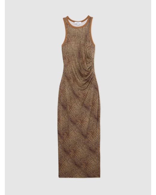 Reiss White Snake-Print Jersey Racer Midi Dress