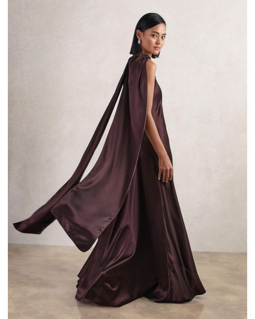 Reiss Purple Satin Cape Maxi Dress