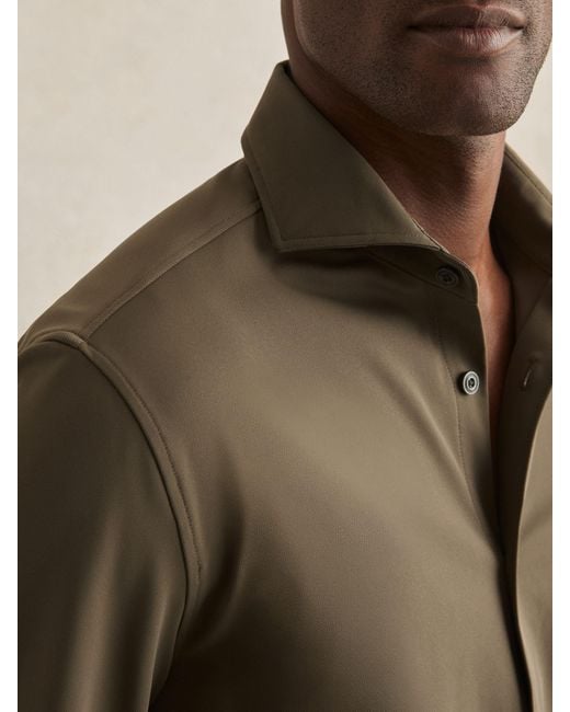 Reiss Brown Stretch Jersey Cutaway-Collar Shirt for men