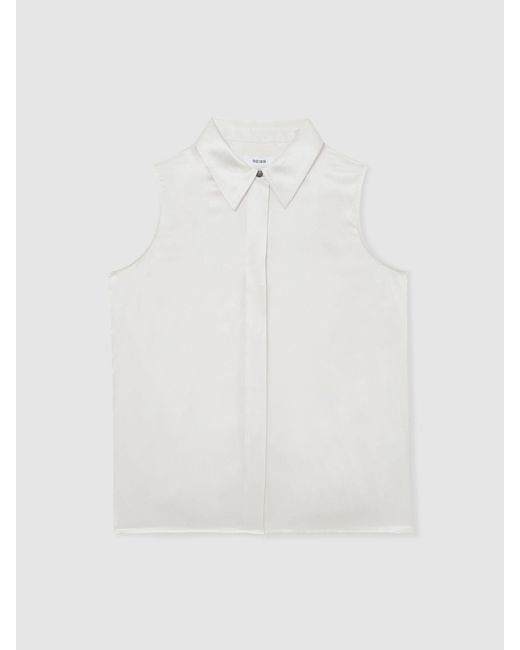 Reiss White Amelia - Ivory Silk Sleeveless Shirt, Us 8
