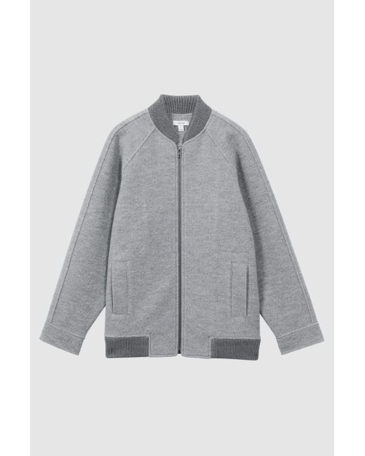 Reiss Gray Penelope - Charcoal Wool Bomber Jacket, Xs
