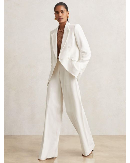 Reiss Natural Devon - White Linen-blend Double-breasted Suit Jacket, Us 8