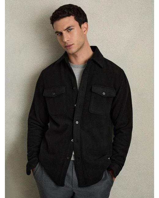 Reiss Black Twin-Pocket Overshirt With Wool for men